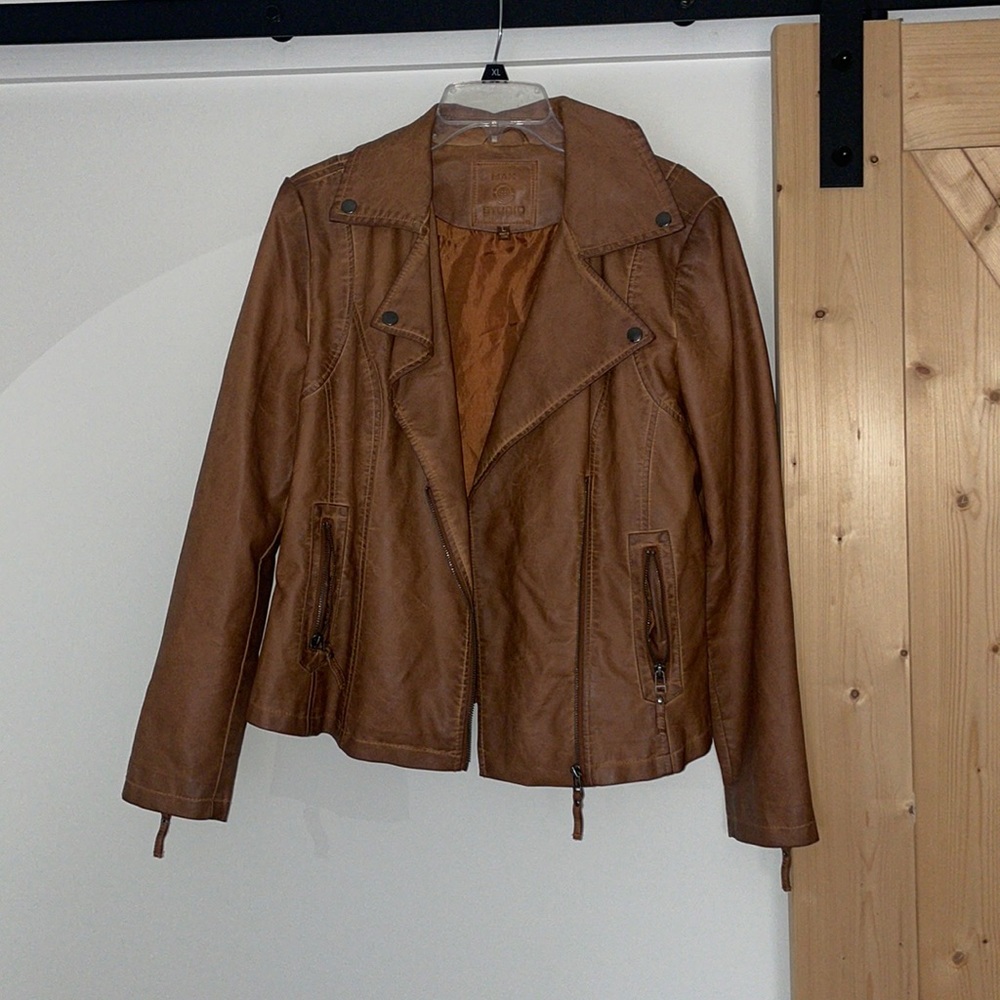 Max studio brown faux leather jacket size l guc worn twice